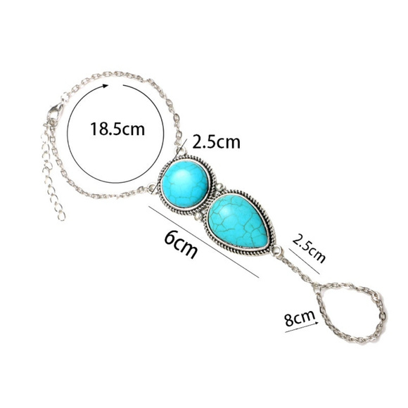 Boho Blue Stone Bracelet Finger Chain jewelry - Picture 7 of 7